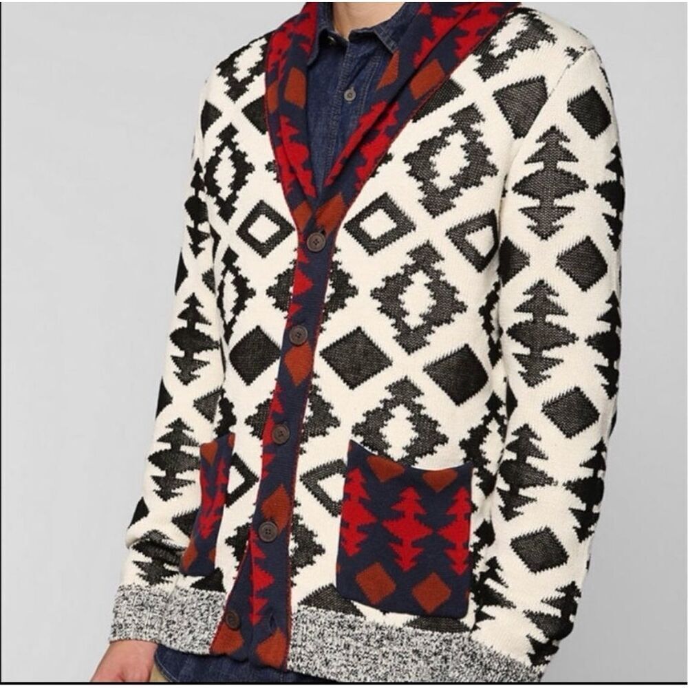 Koto Mens Mixed Aztec Tribal Knit Cardigan Sweater sz XS NWOT